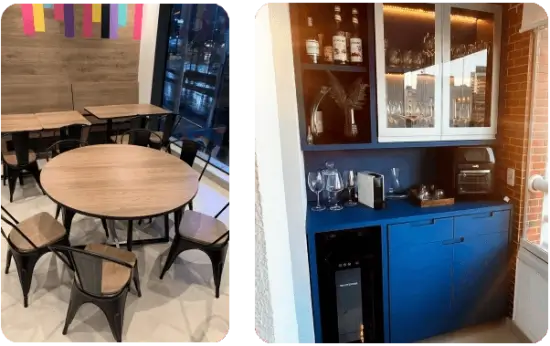 Imagem de 2 ambientes com móveis modernos